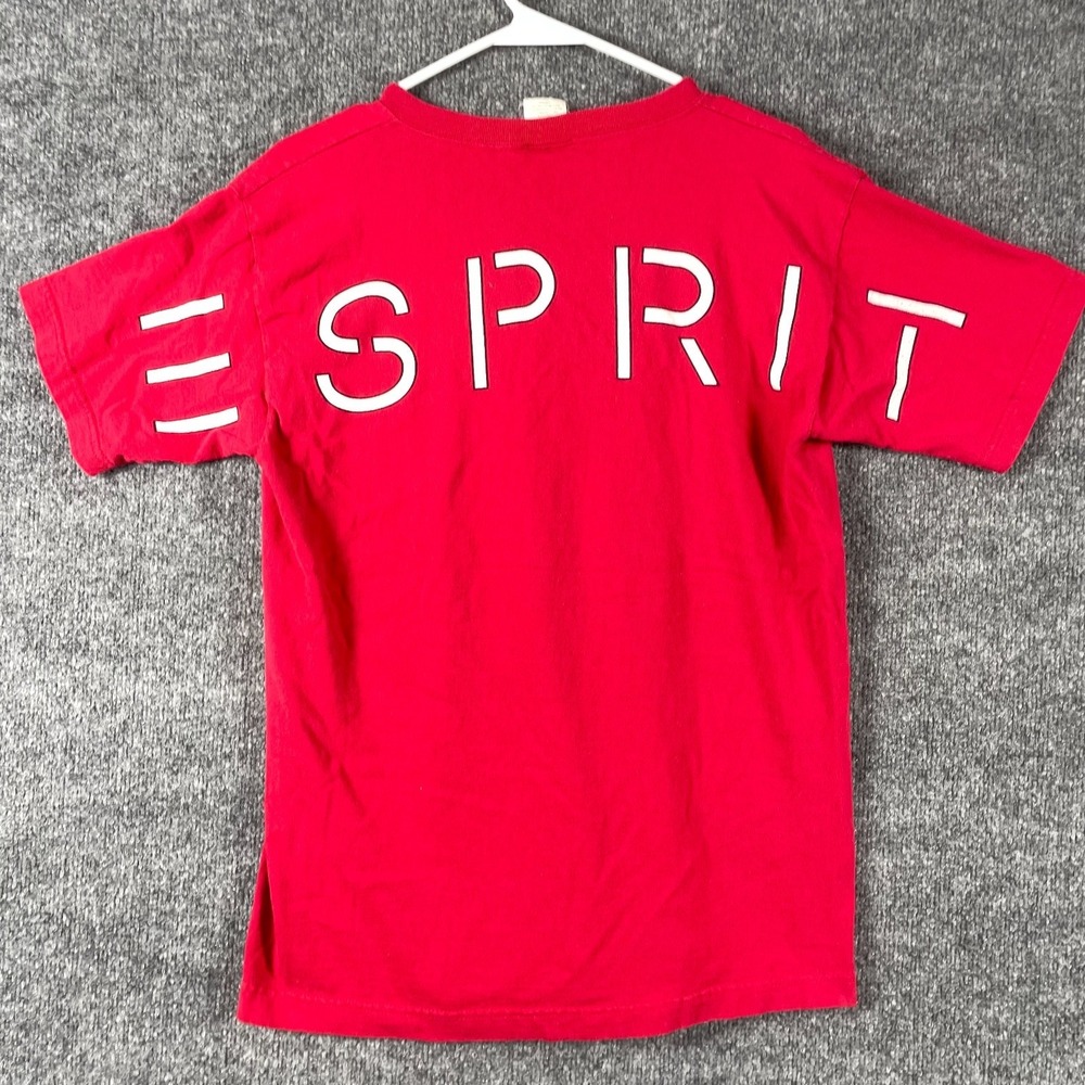 VTG Esprit T Shirt Mens Small Red Short Sleeve Red Neck 90s Spell Out Back Hit